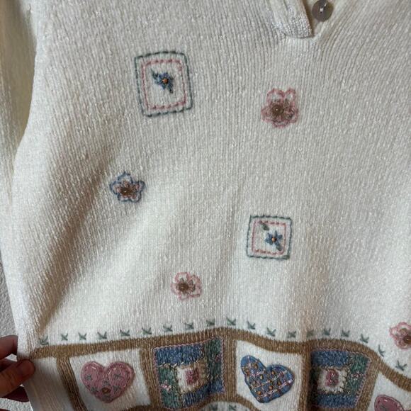 Alfred Dunner Vintage Embroidered Collared Sweater – Petite Medium - Picture 2 of 6